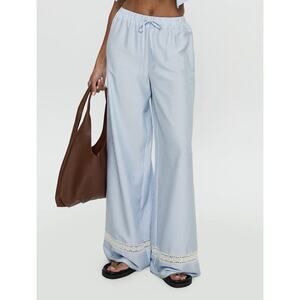 Princess Polly NWT Too Hot Pants 2 Blue White Stripe Crochet Wide Leg Relaxed